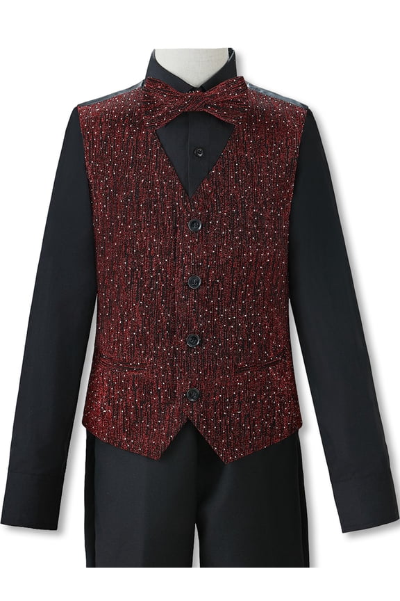 Boys' 4-Piece Vest Suit Color: burgundy Size: 4