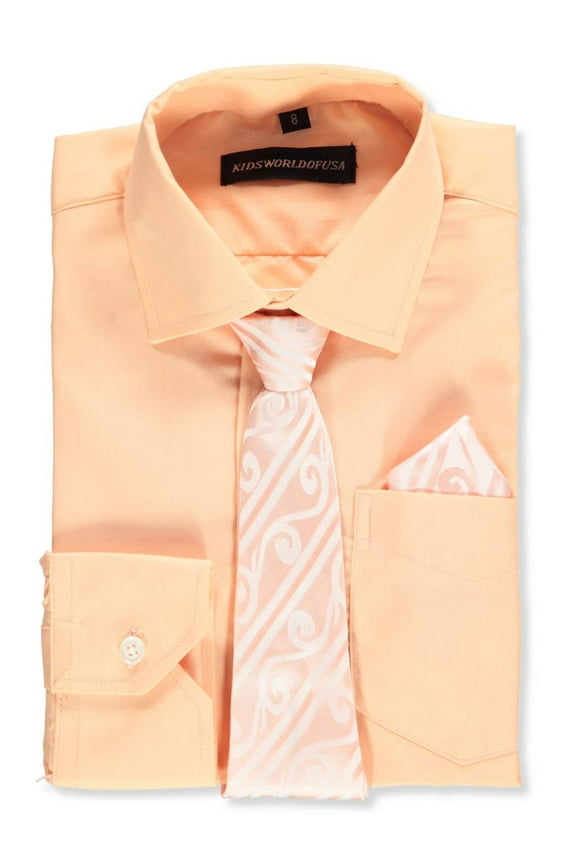 Boys’ Dress Shirt & Tie (Patterns May Vary) Color: peach Size: 20
