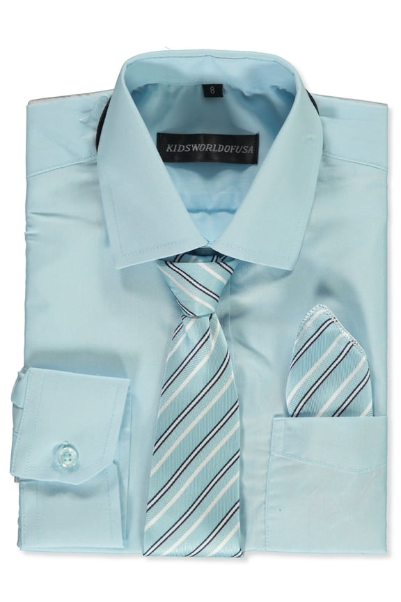Boys’ Dress Shirt & Tie (Patterns May Vary) Color: baby blue Size: 8