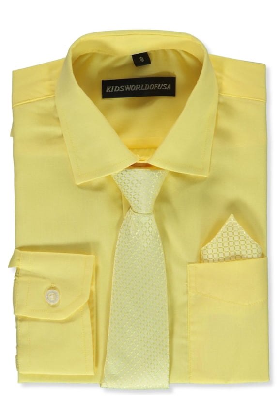 Boys’ Dress Shirt & Tie (Patterns May Vary) Color: banana Size: 20