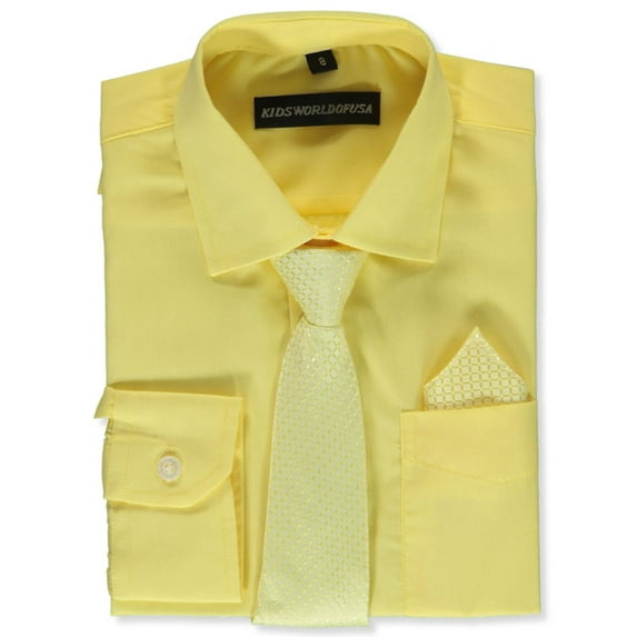 Kids World Boys’ Dress Shirt & Tie (Patterns May Vary) Color: banana Size: 5