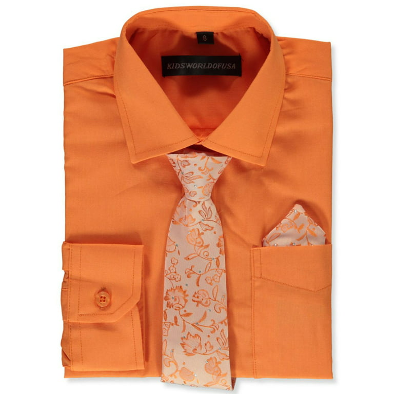 Kids World Boys\' Dress Shirt (Patterns 8 May Boys) blorange, (Big Vary) & Tie 