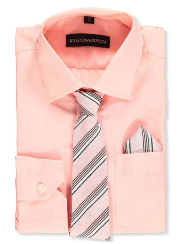 Kids World Boys' Dress Shirt & Tie (Patterns May Vary) - blush, 4 (Little Boys)