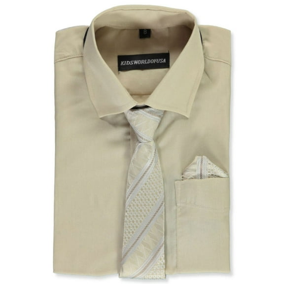 Kids World Boys’ Dress Shirt & Tie (Patterns May Vary) Color: champagne Size: 16