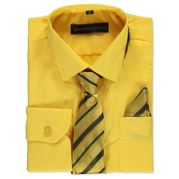 Kids World Boys’ Dress Shirt & Tie (Patterns May Vary) Color: gold Size: 7