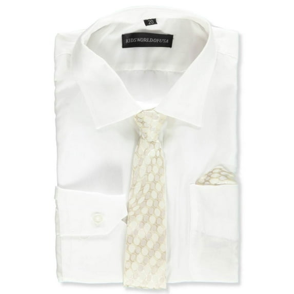 Kids World Boys’ Dress Shirt & Tie (Patterns May Vary) Color: ivory Size: 4