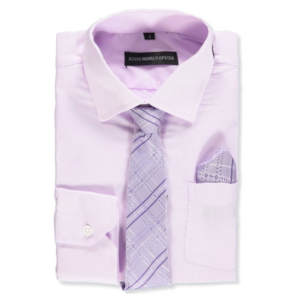 Kids World Boys' Dress Shirt & Tie (Patterns May Vary) - lilac, 5 (Little Boys)