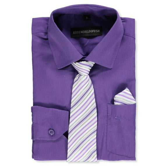 Kids World Boys' Dress Shirt & Tie (Patterns May Vary) - purple, 16 (Big Boys)
