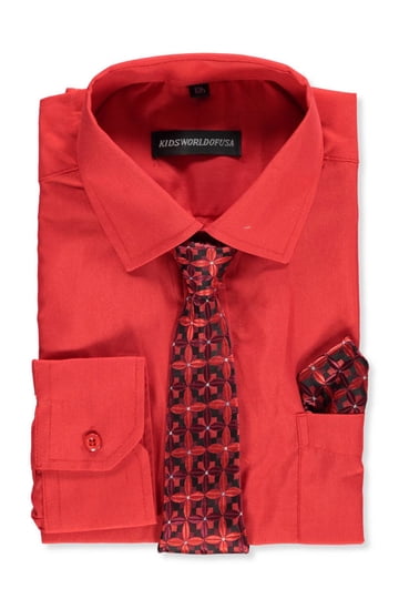 open lace back dress Red Satin Dress Shirt Set with Matching Tie & Pocket Square main image 1