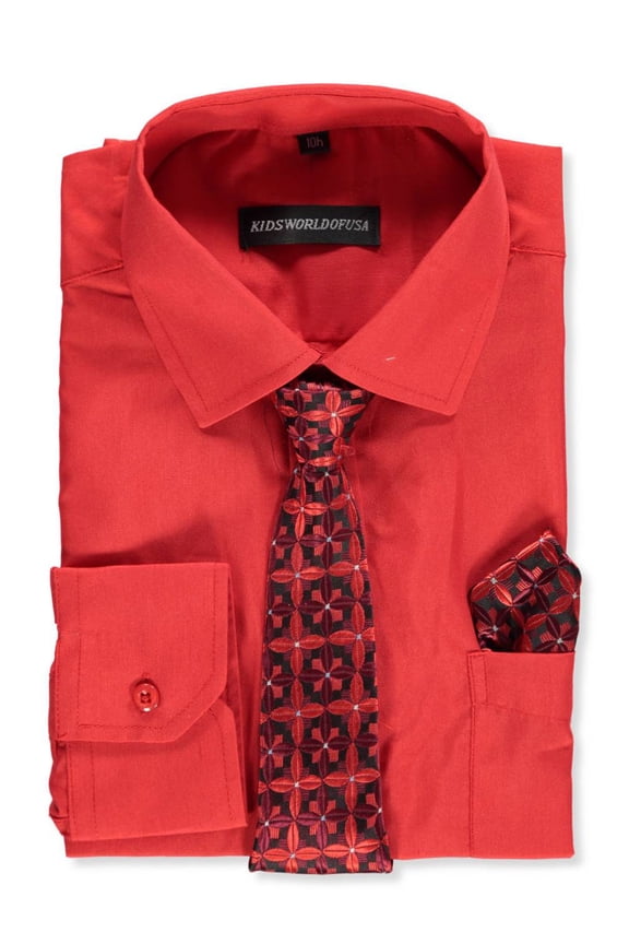 Boys’ Dress Shirt & Tie (Patterns May Vary) Color: red Size: 4