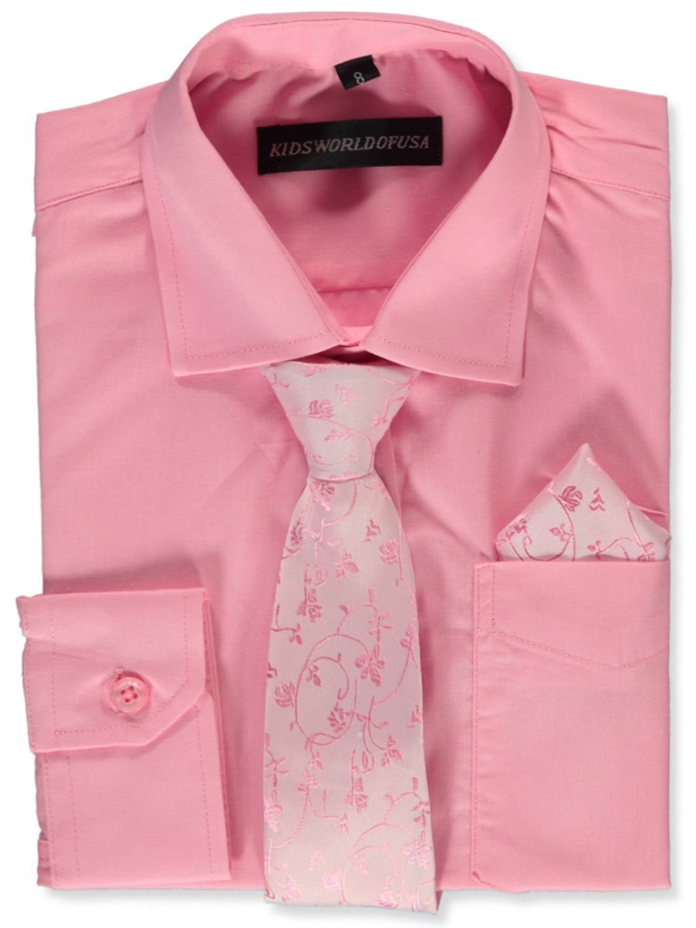 Kids World Boys' Dress Shirt & Tie (Patterns May Vary) - rose, 12 (Big  Boys)
