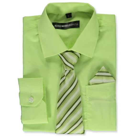 Kids World Boys’ Dress Shirt & Tie (Patterns May Vary) Color: sage Size: 4