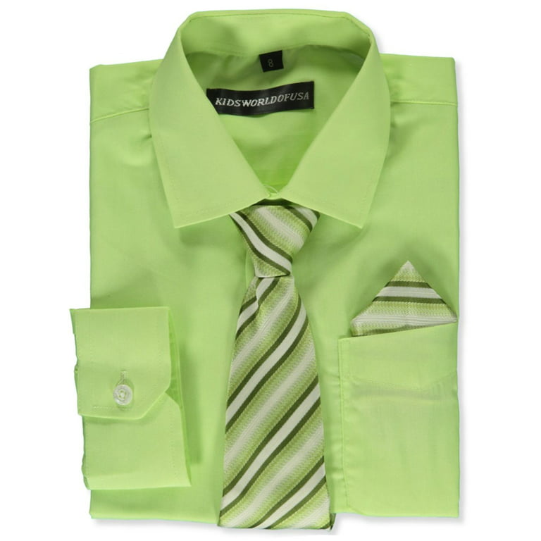 Kids World Boys' Dress Shirt & Tie (Patterns May Vary) - sage, 6 (Little  Boys)