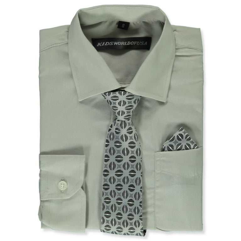 Kids World Boys' Dress Shirt & Tie (Patterns May Vary) - silver, 10 (Big  Boys)