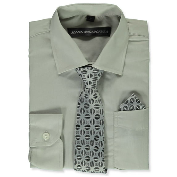 Kids World Boys’ Dress Shirt & Tie (Patterns May Vary) Color: silver Size: 20