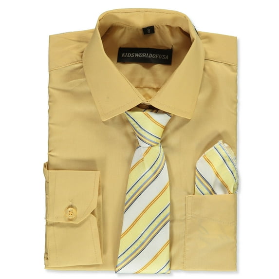 Kids World Boys’ Dress Shirt & Tie (Patterns May Vary) Color: tan Size: 7