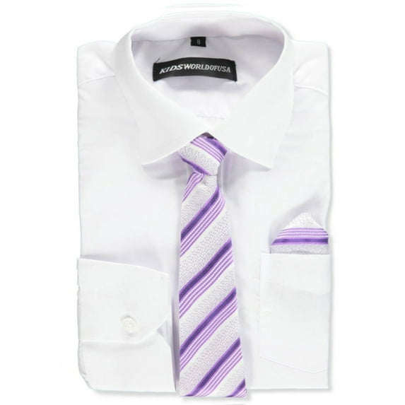 Kids World Boys’ Dress Shirt & Tie (Patterns May Vary) Color: white Size: 7