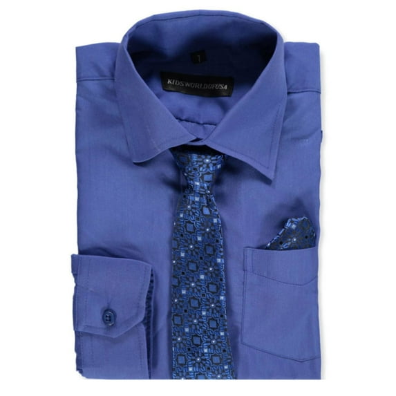 Kids World Boys' Dress Shirt & Tie - royal blue, 7 (Little Boys)