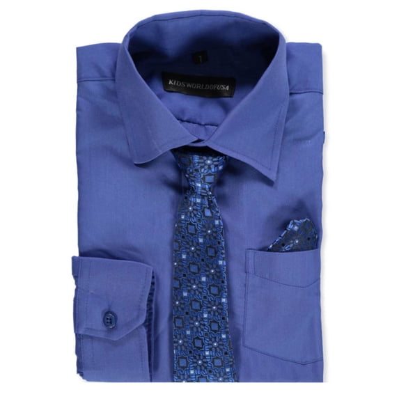 Kids World Boys' Dress Shirt & Tie - royal blue, 8 (Big Boys)