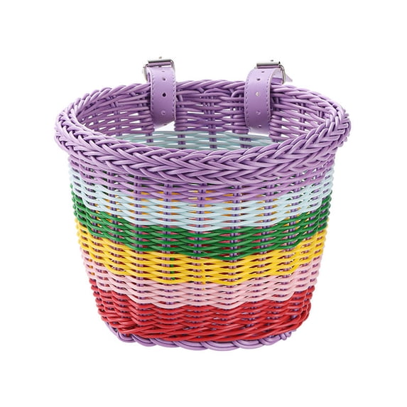 Kids Woven Bicycle Front Basket, Adjustable Strap Handlebar Basket for Toddler Bikes, Colour as Pictured