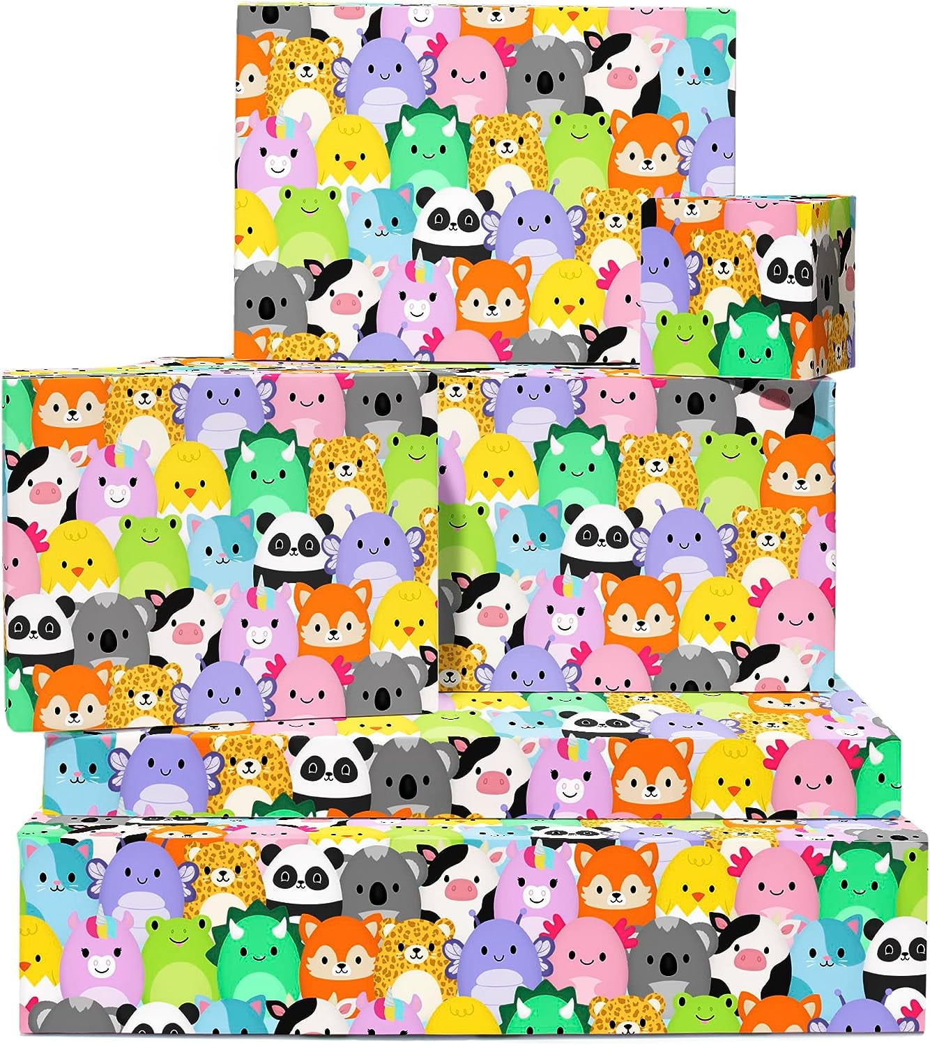 Central 23 Baby Shower Wrapping Paper Neutral - 6 White Gift Wrap Sheet - Musical Animals - Birthday Wrapping Paper Girls Boys Kids - Comes with Fun