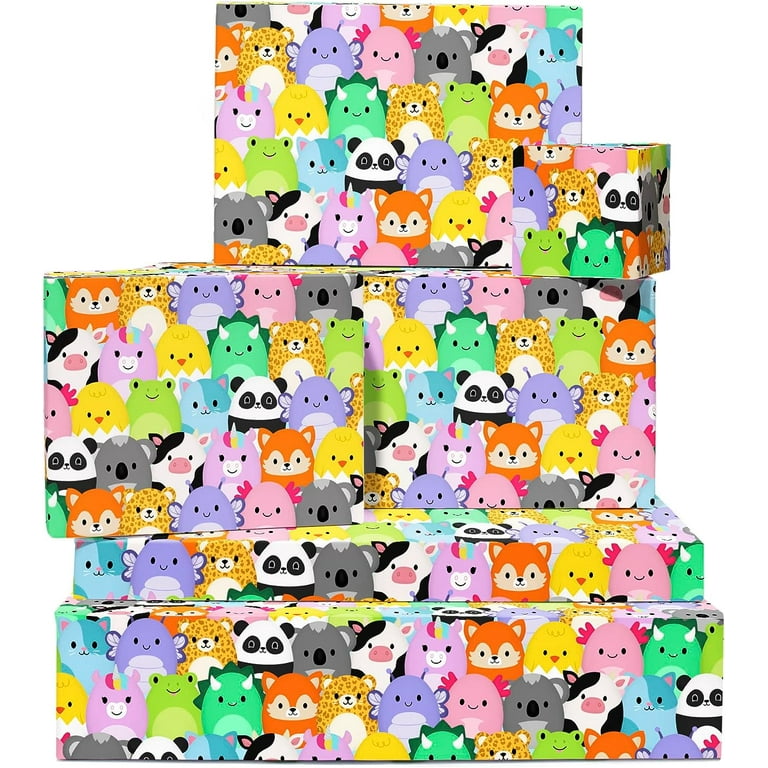 Central 23 - Colorful Wrapping Paper - 6 Sheets of Gift Wrap - Birthday Wrapping Paper for Kids - Building Blocks with Faces - Boys and Girls - Comes