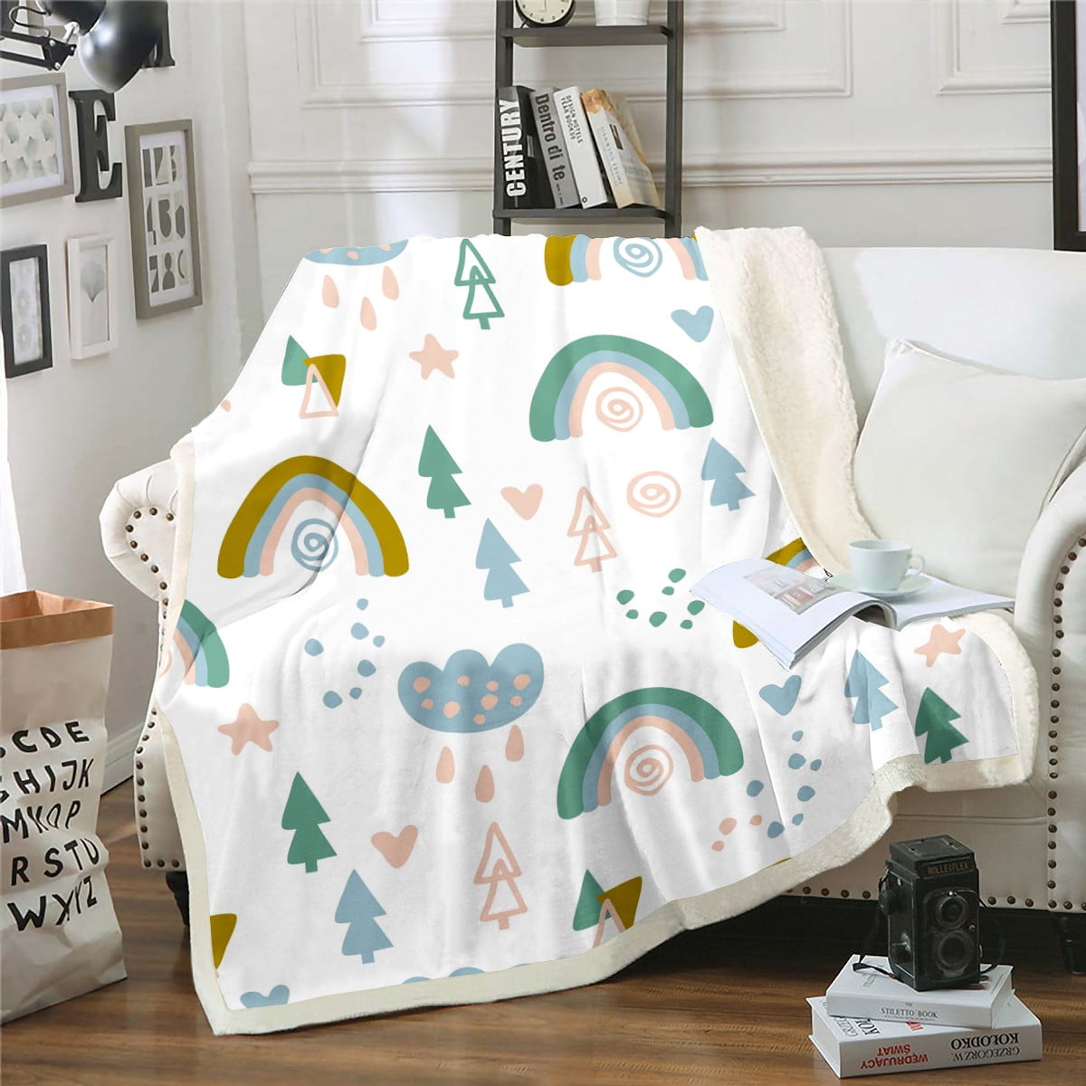 Kids Xmas Blanket Cute Rainbow Throw Blanket Christmas Themed Fleece