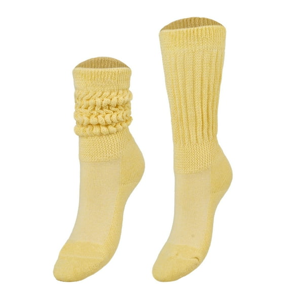 Kids Yellow Slouch Socks (1 Pair) - Knee High Cotton Blend Socks for Girls & Boys Ages 3-15, Stays Up & Pulls Down
