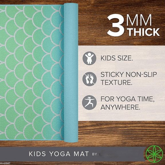 Kids Yoga Mat Exercise Mat, Yoga for Kids with Fun Prints - Playtime for Babies, Active & Calm Toddlers and Young Children (60" L x 24" W x 3mm Thick) Metallic Mermaid