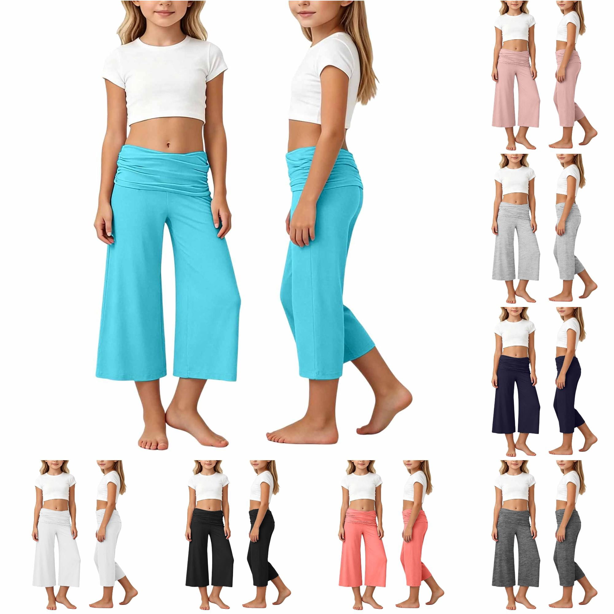 Kids Yoga Pants – Pleated Waist Wide Leg Cropped – Daily Wear Play ...