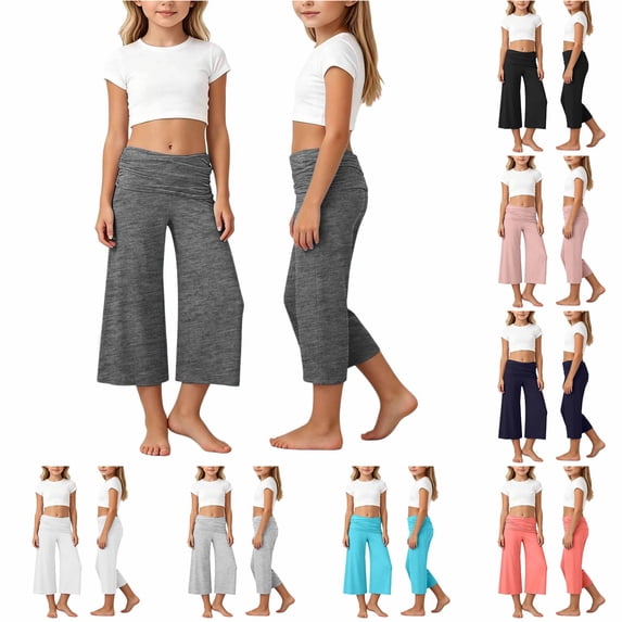 If Printable Kids Yoga Pants – Pleated Waist Wide Leg Cropped – Daily Wear Play ...