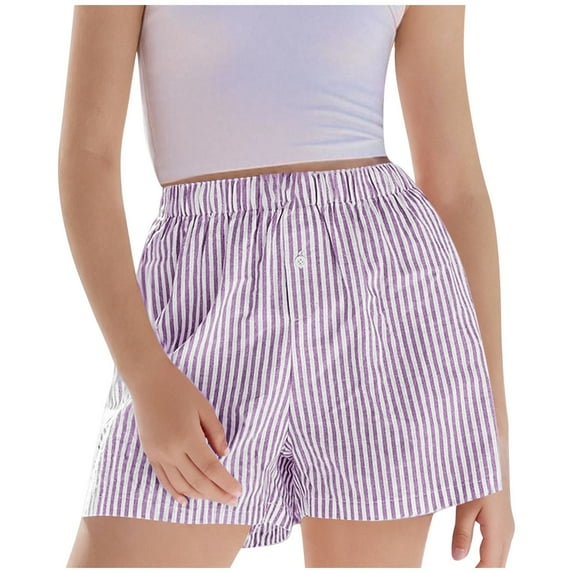 Kids Yoga Shorts for Girls New Children's Summer Stripe Print with Pocket Waist Sports and Leisure Shorts for Kids Purple 3-4 Years