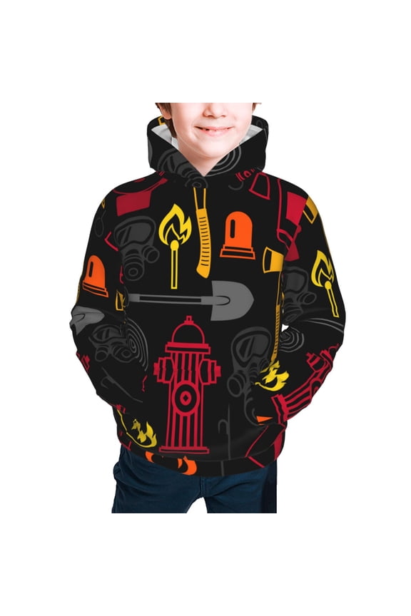 Kids Youth 3D Print Hoodie Hooded Pullover Sweatshirt, Firefighting Items Fire Firefighter Fighter