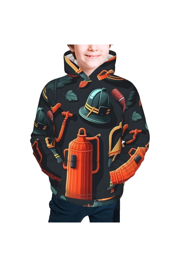 Kids Youth 3D Print Hoodie Hooded Pullover Sweatshirt, Firefighting Items Firefighter Fire Fighter