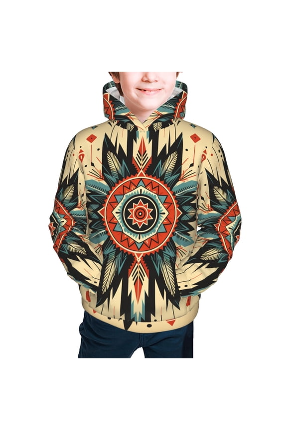 Kids Youth 3D Print Hoodie Hooded Pullover Sweatshirt, Geometric Southwestern Native American