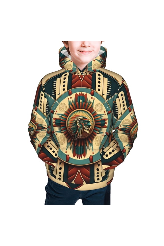 Kids Youth 3D Print Hoodie Hooded Pullover Sweatshirt, Geometric Southwestern Native American