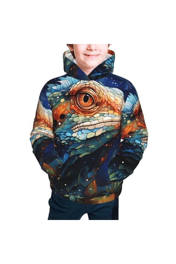 Kids Youth 3D Print Hoodie Hooded Pullover Sweatshirt, Lizards Lizard Starry