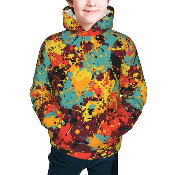 Kids Youth 3D Print Hoodie Hooded Pullover Sweatshirt, Splatter Ink Paint Grunge Splash