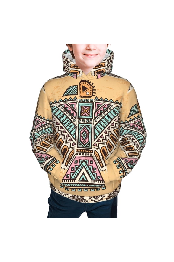 Kids Youth 3D Print Hoodie Hooded Pullover Sweatshirt, Tribal Eagle Symbols Native American