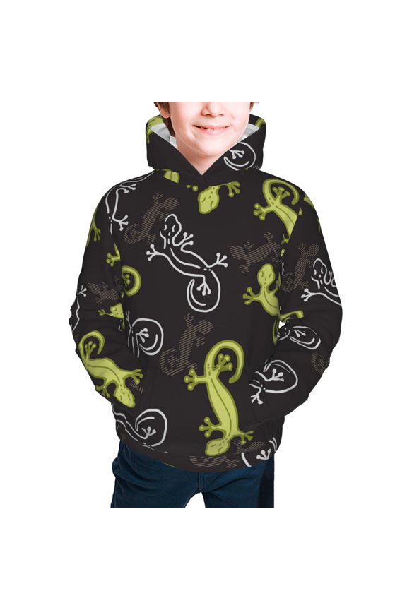 Kids Youth 3D Print Hoodie Hooded Pullover Sweatshirt, Wild Lizard Gecko Silhouette Art
