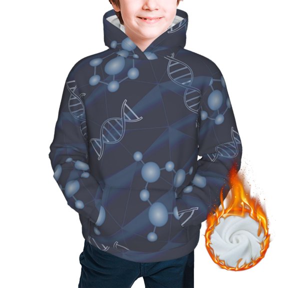 Kids Youth 3D Print Warm Hoodie Thickened Hooded Pullover Sweatshirt, DNA Geometric Science