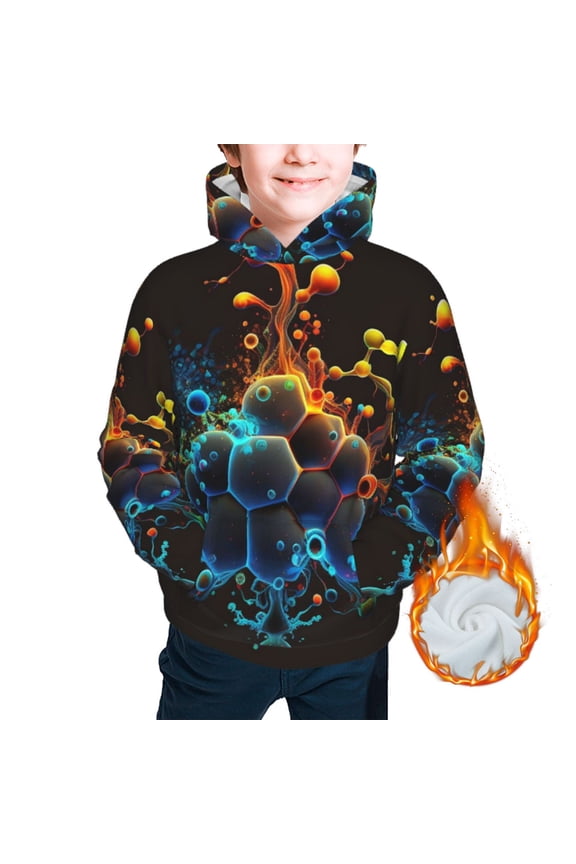 Kids Youth 3D Print Warm Hoodie Thickened Hooded Pullover Sweatshirt, Molecule Acid Chemistry Psychedelic