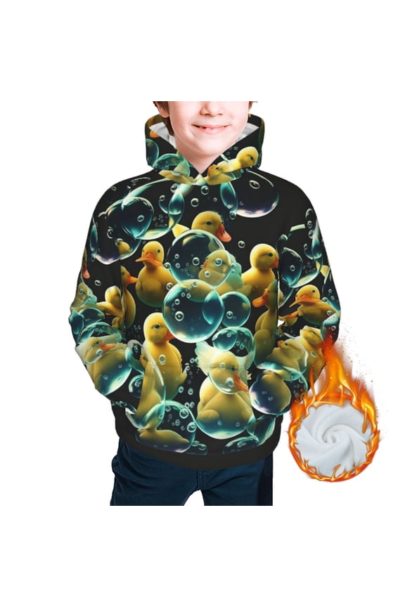 Kids Youth 3D Print Warm Hoodie Thickened Hooded Pullover Sweatshirt, Rubber Ducks In Soap Bubbles