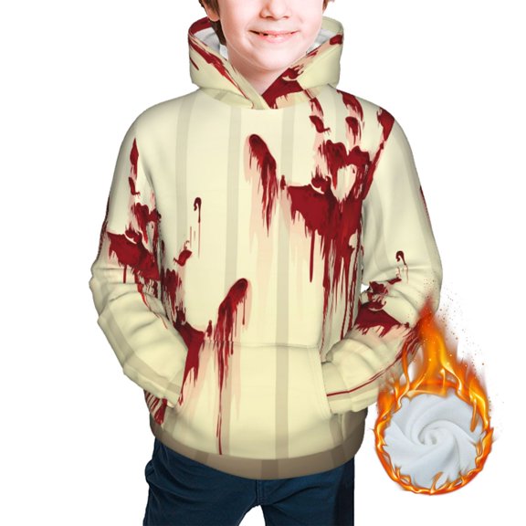 Kids Youth 3D Print Warm Hoodie Thickened Hooded Pullover Sweatshirt, Splatter Bloody Hand Prints