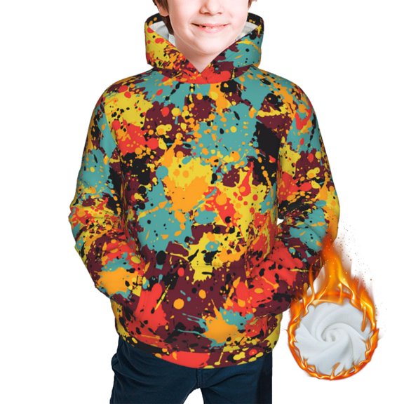 Kids Youth 3D Print Warm Hoodie Thickened Hooded Pullover Sweatshirt, Splatter Ink Paint Grunge Splash