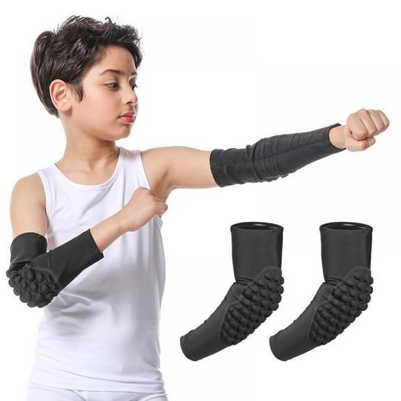 Kids/Youth 5-15 Years Sports Honeycomb Compression Arm Guard Elbow Pads Protective Gear for Basketball, Baseball, Football, Volleyball, Wrestling, Cycling