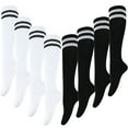 thumbnail image 1 of Kids Youth Adult Soccer Socks, 1/2/3/4/5 Pack Knee High Striped Tube Athletic Socks For Boys & Girls, 1 of 7