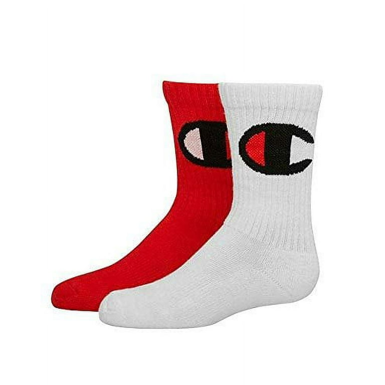 Kids Youth Champion 2 Pk. Logo Crew Socks 5Y 7Y 5Y 7Y BLK RED WHT