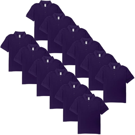 Kids Youth Short Sleeve Polo Golf Shirt Back to School Uniform Boys and Girls X-Large Purple (Pack of 12)