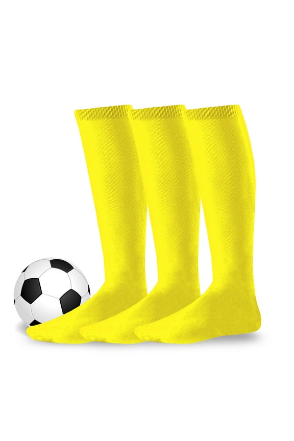 Kids Youth Sock Size 5-7 Unisex Softball Baseball Soccer Team Sports Cushion Acrylic Knee High Socks 3 Pair Yellow